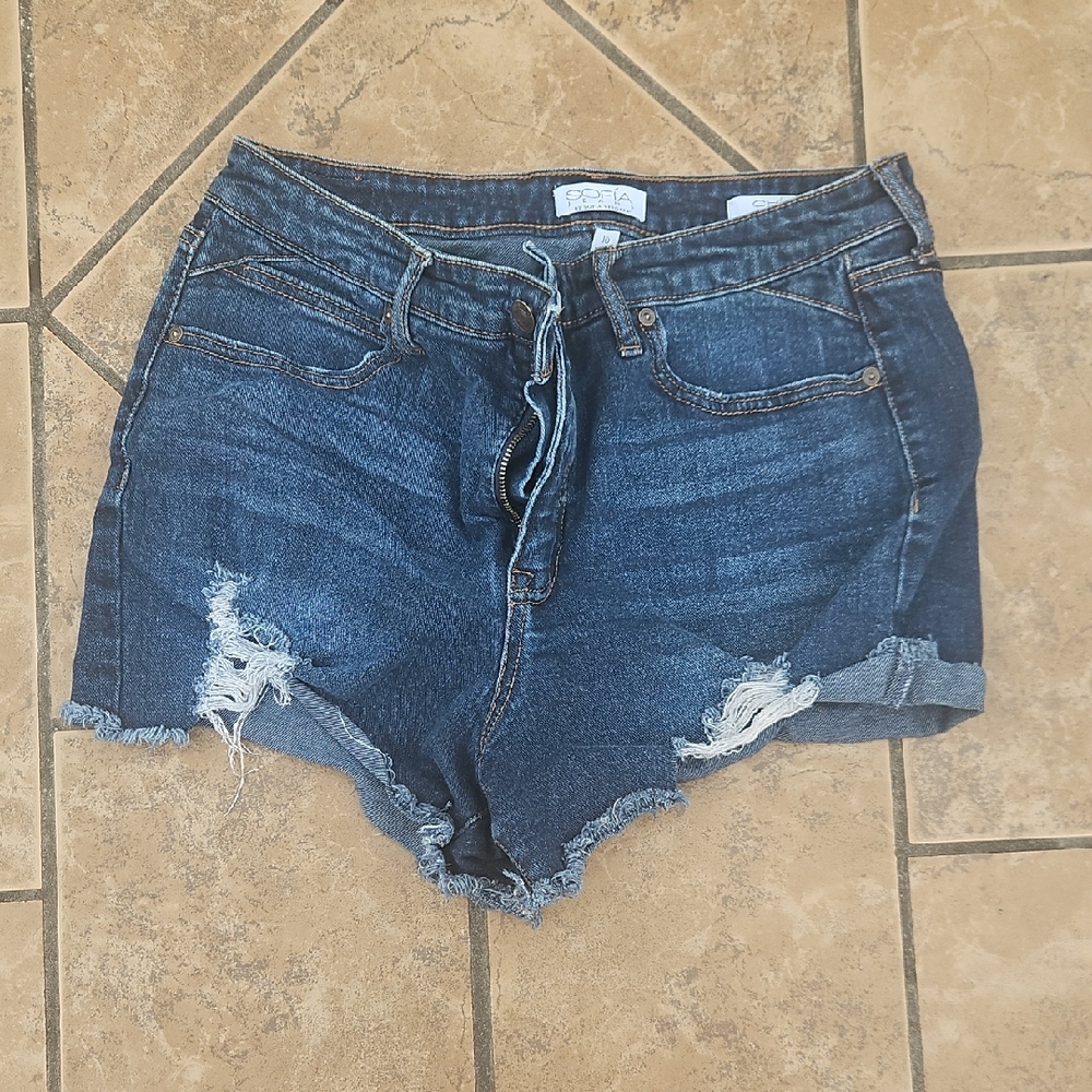 Sofia by Sofia Vergara Blue Jean Shorts Distressed High-Waisted